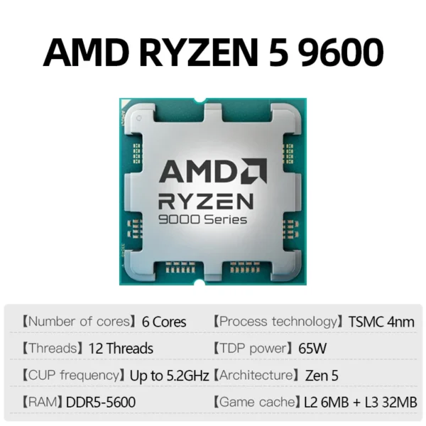 AMD Ryzen 5 9600 6-Core 12-Thread 5.2GHz CPU - Image 3