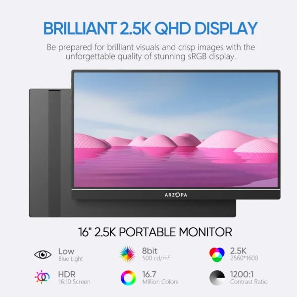 ARZOPA 16" 2K IPS Portable Monitor with HDR10 - Image 2
