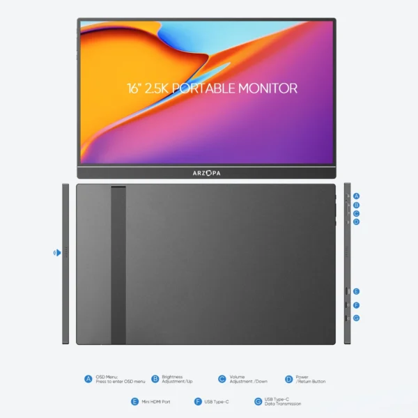 ARZOPA 16" 2K IPS Portable Monitor with HDR10 - Image 6