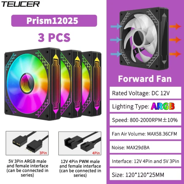 TEUCER Prism12025 120mm ARGB Case Fan 3-Pack - Image 7