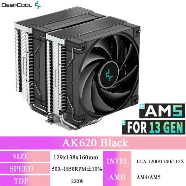 DeepCool AK620 ZERO DARK 6-Heatpipe CPU Cooler - Image 7