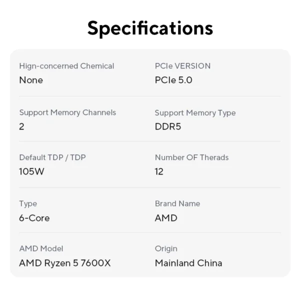 AMD Ryzen 5 7600X 6-Core 12-Thread 5.3GHz CPU - Image 5