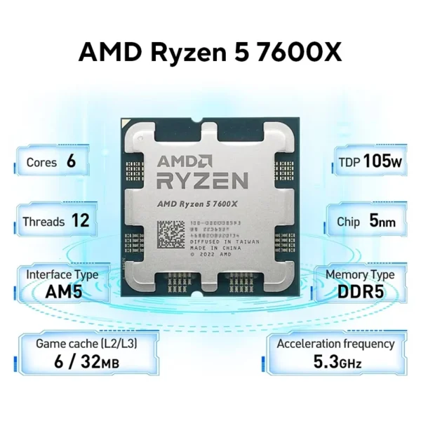 AMD Ryzen 5 7600X 6-Core 12-Thread 5.3GHz CPU - Image 2
