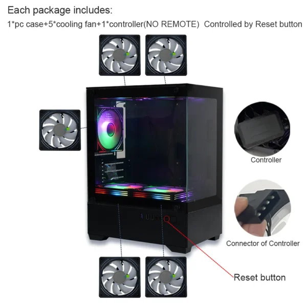 MANMU Mid Tower Gaming PC Case with 5 Fans, mATX/ITX - Image 7