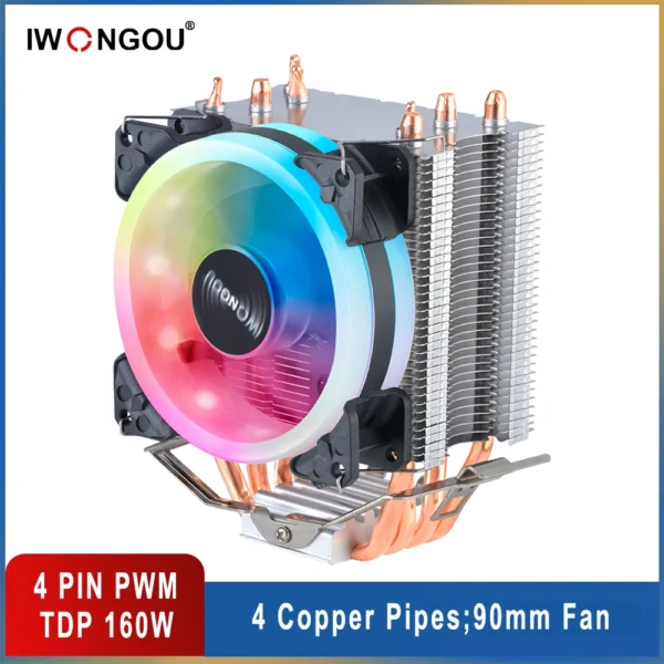 Buy IWONGOU RGB CPU Cooler 4 Heatpipes 90mm Silent Fan in UK, London
