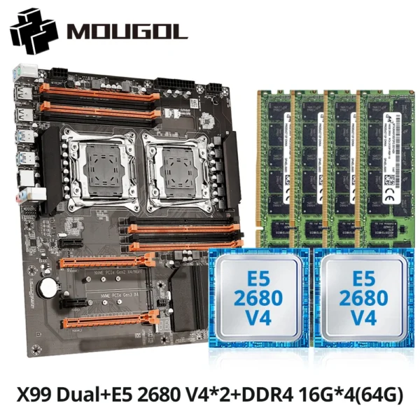 MOUGOl X99 Dual CPU Motherboard Set Xeon E5 + 64GB DDR4 - Image 2