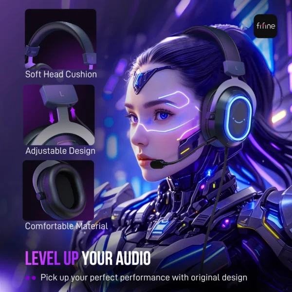 FIFINE H13 RGB Gaming Headset with Detachable Mic - Image 6