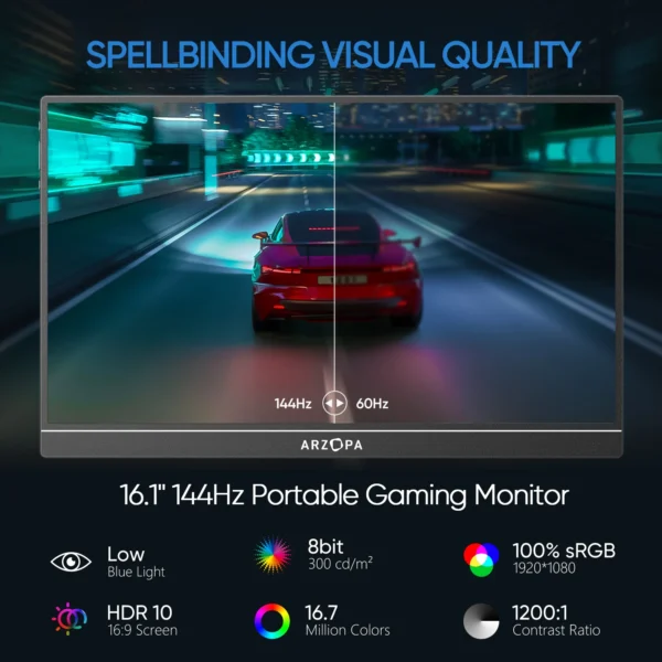 ARZOPA 16.1" 144Hz Portable Gaming Monitor IPS HDR - Image 2