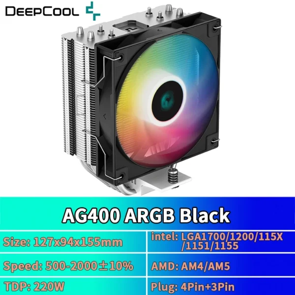 DEEPCOOL AG400 ARGB CPU Cooler 4 Heatpipes 220W - Image 7
