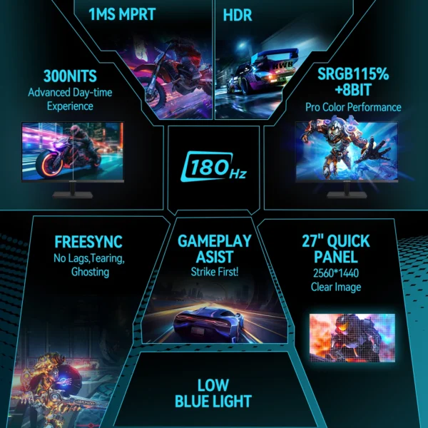 Arzopa 27" 2K 180Hz Fast IPS Gaming Monitor QHD - Image 3