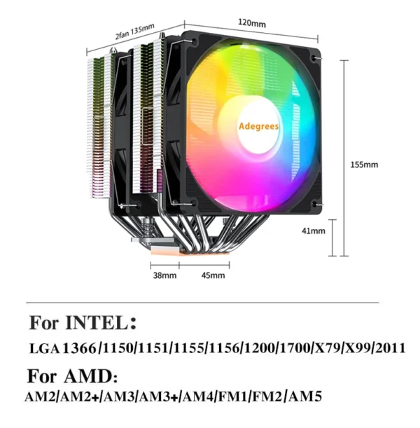 Adegres LX-620S ARGB CPU Tower Cooler 6 Heatpipes - Image 2