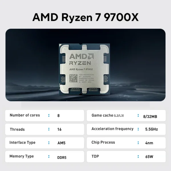 AMD Ryzen 7 9700X 8-Core 16-Thread AM5 Gaming CPU - Image 2