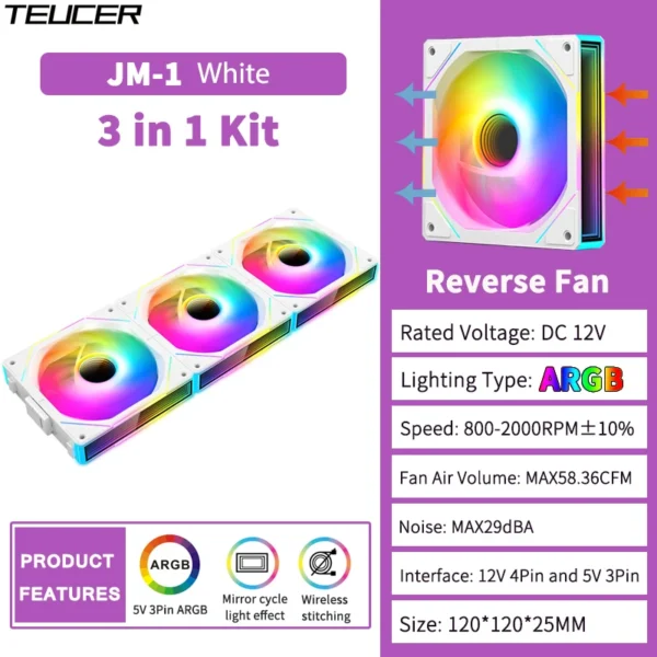 TEUCER JM-1 120mm ARGB PWM Case Fan Low Noise - Image 7