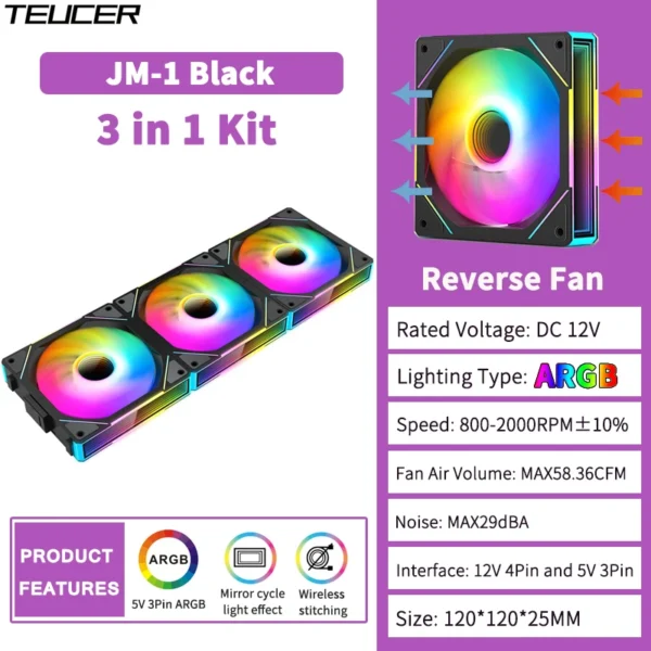 TEUCER JM-1 120mm ARGB PWM Case Fan Low Noise - Image 9