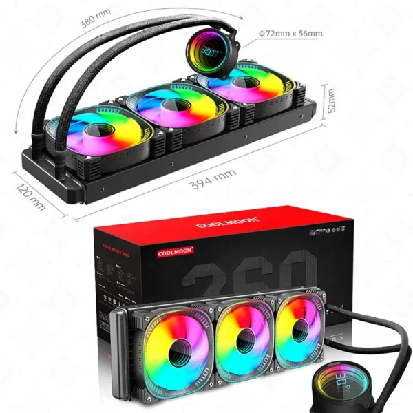 COOLMOON 360mm ARGB Liquid CPU Cooler with Display - Image 3