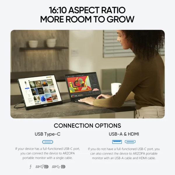 ARZOPA 16" 2K IPS Portable Monitor with HDR10 - Image 3