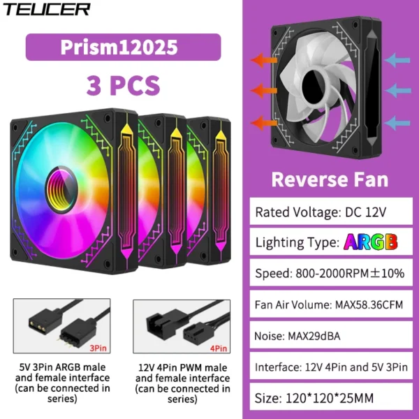 TEUCER Prism12025 120mm ARGB Case Fan 3-Pack - Image 9