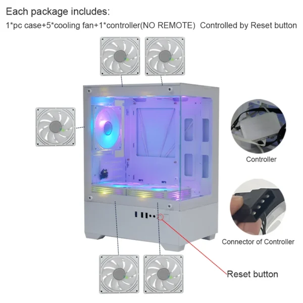 MANMU Mid Tower Gaming PC Case with 5 Fans, mATX/ITX - Image 8