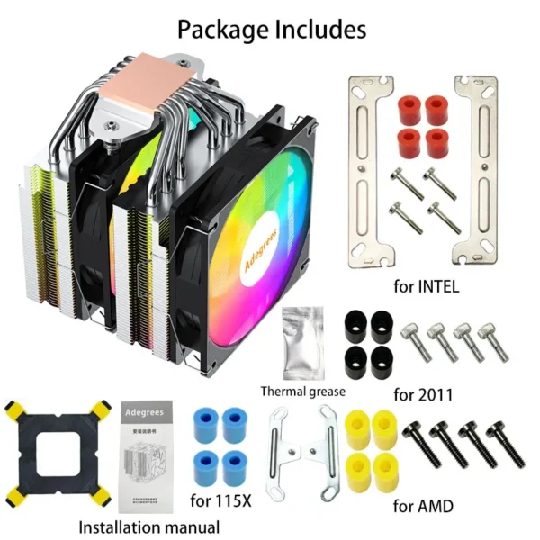 Adegres LX-620S ARGB CPU Tower Cooler 6 Heatpipes - Image 6