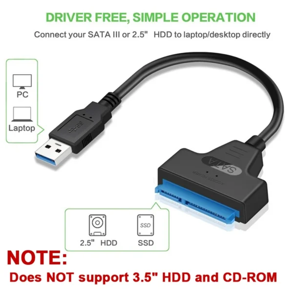 SATA to USB 3.0 Cable for 2.5" HDD/SSD 6Gbps - Image 2