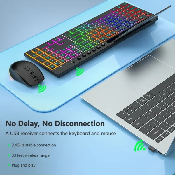 2.4G RGB Wireless Keyboard & Mouse Combo – Rechargeable - Image 4