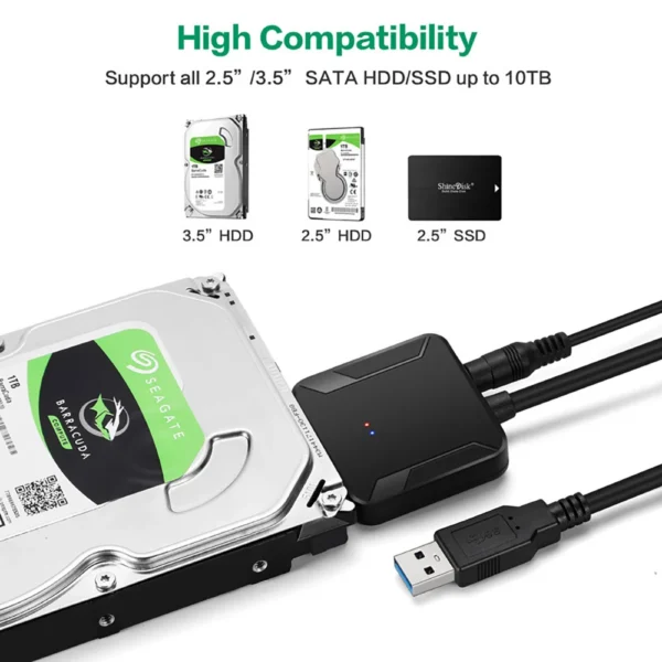 SATA to USB 3.0 Adapter Cable with 12V Power Supply - Image 2