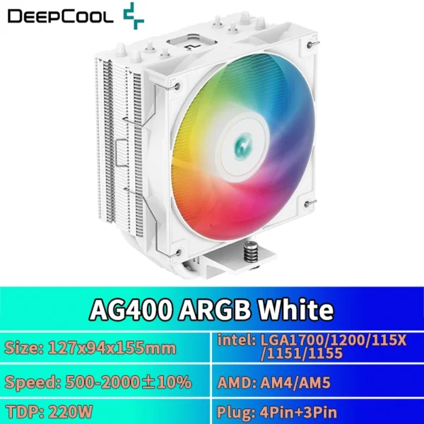 DEEPCOOL AG400 ARGB CPU Cooler 4 Heatpipes 220W - Image 8