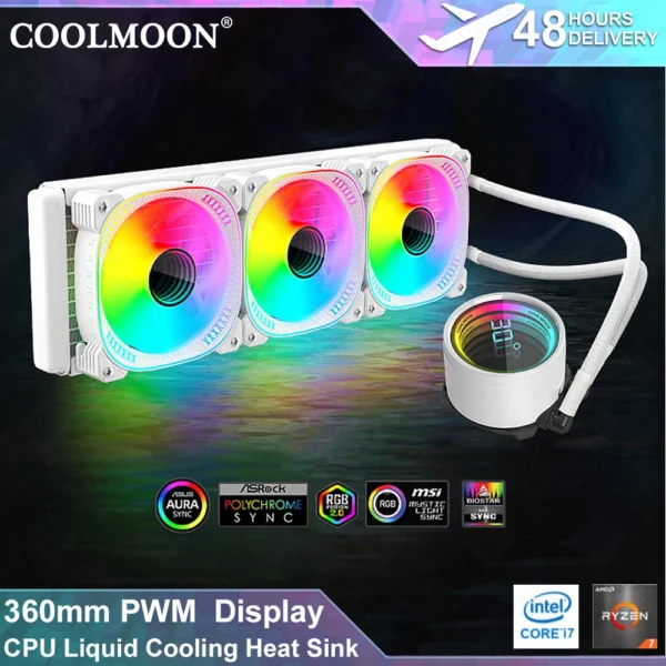 Buy COOLMOON 360mm ARGB Liquid CPU Cooler with Display in UK, London