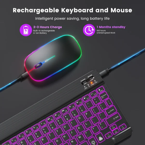 EMTRA Backlit Bluetooth Keyboard & Mouse for Tablet/PC - Image 2