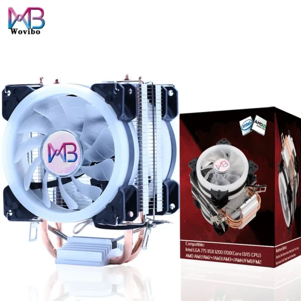 Wovibo WB-2A Silent CPU Cooler 90mm Dual Heatpipe - Image 2