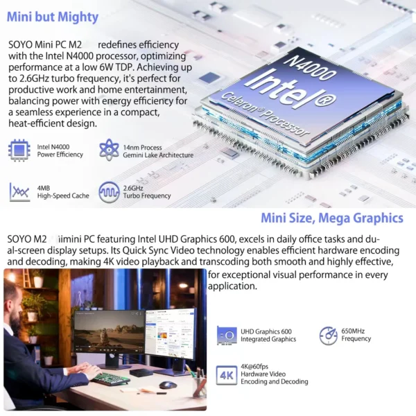 SOYO M2 Mini PC Intel N3350 6GB RAM 64GB Win11 - Image 3