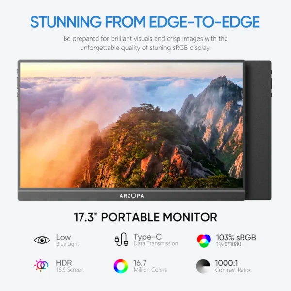 ARZOPA 17.3" FHD IPS Portable Monitor with HDR - Image 3
