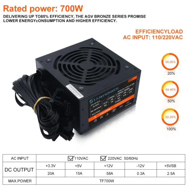 T.F.SKYWINDINTL 700W ATX Gaming Power Supply PSU - Image 6