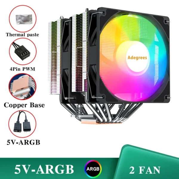 Adegres LX-620S ARGB CPU Tower Cooler 6 Heatpipes - Image 7