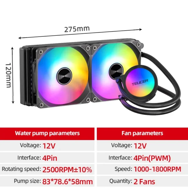 Teucer AF-360 RGB 360mm CPU Liquid Water Cooler - Image 7