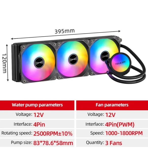 Teucer AF-360 RGB 360mm CPU Liquid Water Cooler - Image 11
