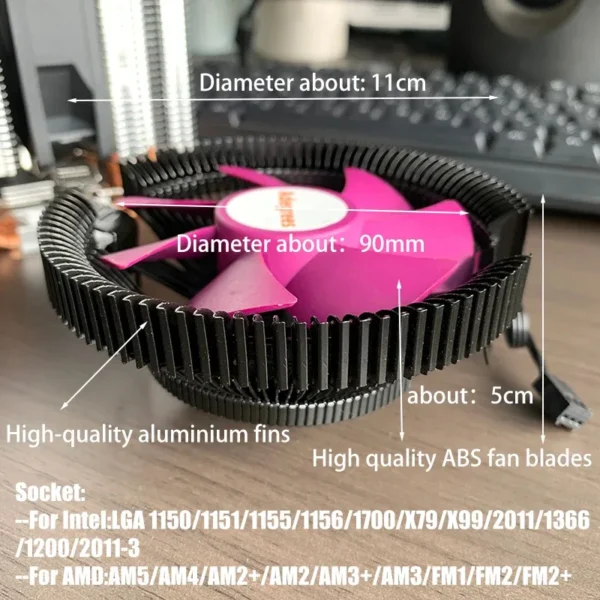 Adegres X99 Low Profile CPU Air Cooler 90mm Fan - Image 2